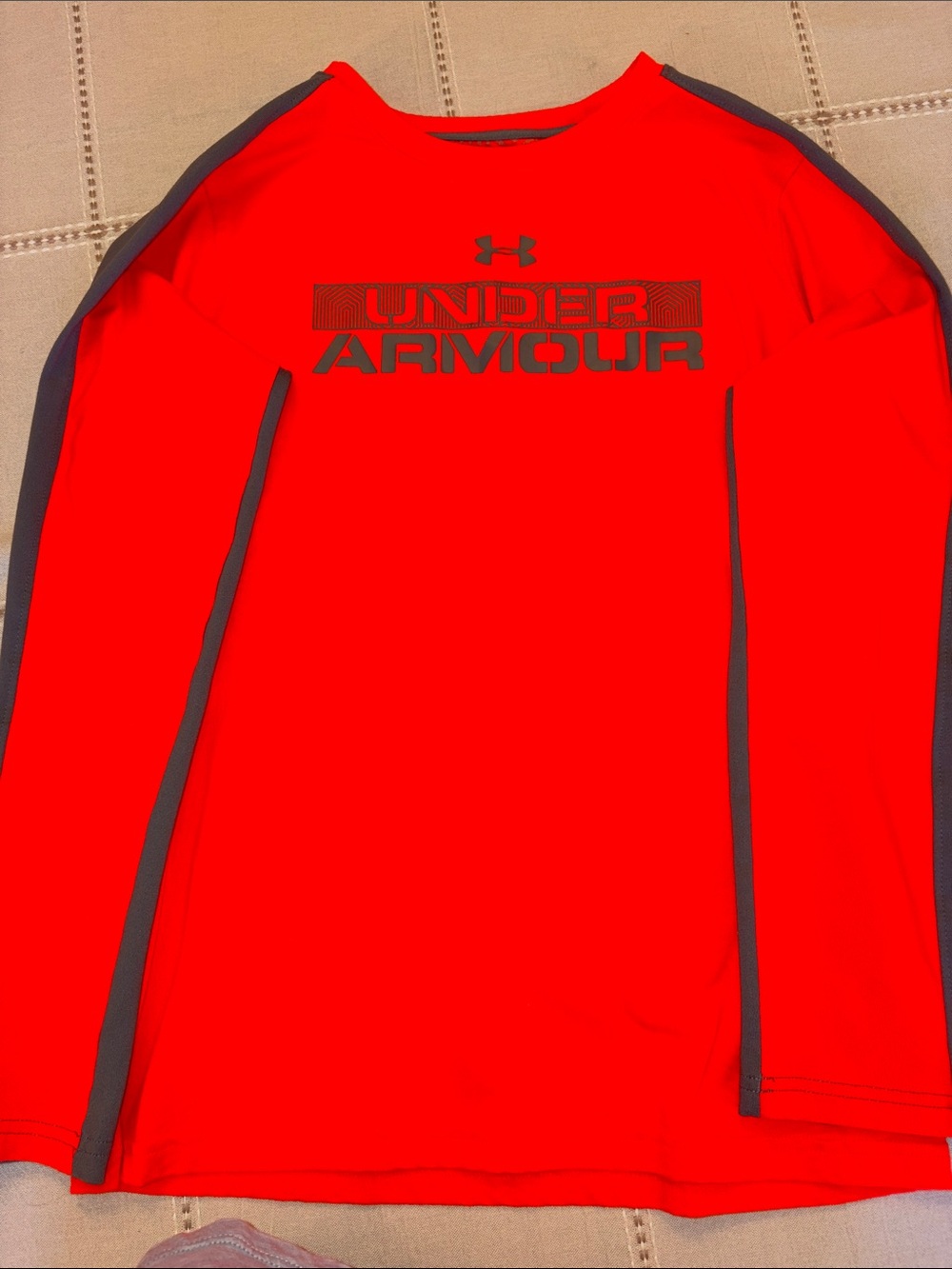 Under Armour Boys' Orange Long Sleeve Performance Tee with Gray Accents